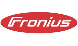 Fronius logo: white italicized text inside a red oval.