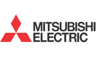 Mitsubishi Electric logo with red three-diamond emblem and black text on transparent background