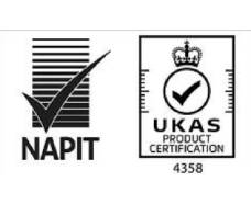 NAPIT and UKAS logo: the NAPIT tick emblem next to the UKAS Product Certification symbol, featuring a crown and a tick above the number 4358.